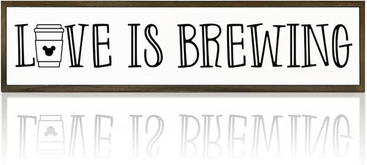 Coffee Decor Sign, Love Signs for Home Kitchen Decor, Coffee Station Decors for Wall, Cafe Decoration, Rustic Wooden Hanging Signs, Love is Brewing Sign, 17.8x4x1.2 inches