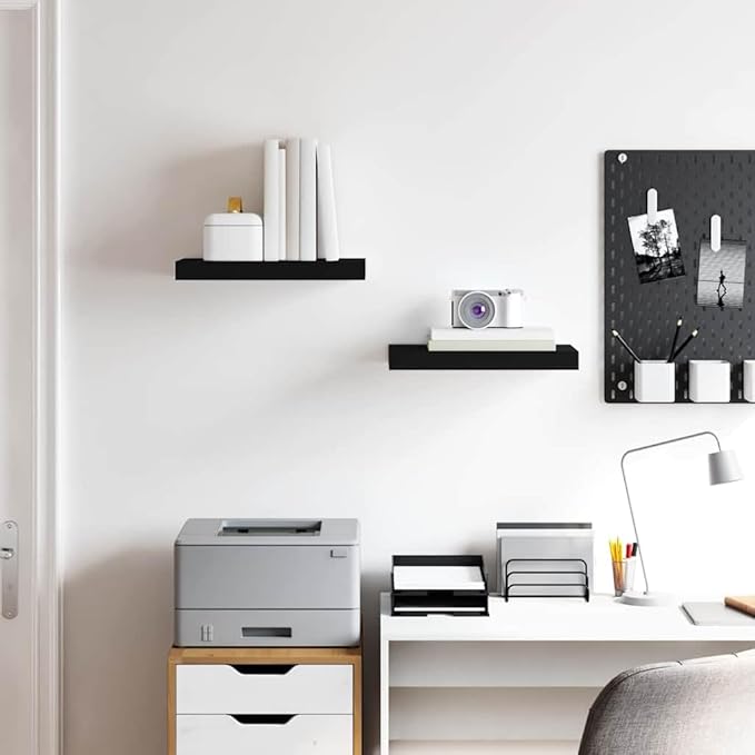 Black Honeycomb MDF Metal Medium Floating Wall Shelves Set of 2 for Home Decor and Storage, Easy Installation with Hardware, Sturdy Support for Books and Display Items