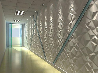 Art3d 12 Pack 3D Diamond Design Wall Panels 19.7"x19.7" PVC Panel for Interior Wall Decor Living Room, Office, TV Background, Snow White