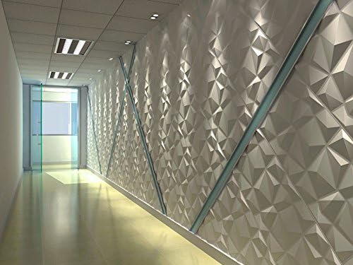 Art3d 12 Pack 3D Diamond Design Wall Panels 19.7"x19.7" PVC Panel for Interior Wall Decor Living Room, Office, TV Background, Snow White