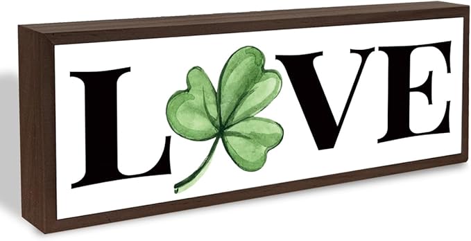 Love Wooden Table Sign, Lucky Clover Home Decor, Shelf Decoration, St. Patrick's Day Themed Decors for Cafe Shop Coffee Bar, Farmhouse Decor for St. Patrick's Day, 9.5x3.1x1 inches