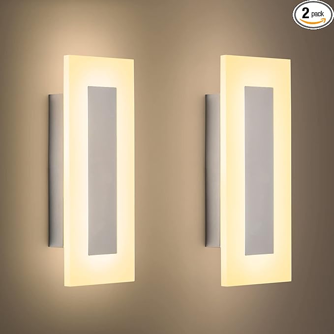 LMQNINE Modern LED Acrylic Wall Sconce Warm White Light 3000K for Bedroom Corridor Stairs Bathroom Indoor Lighting Fixture Lamps Home Room Decor (2-Pack)…