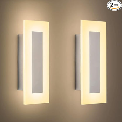 LMQNINE Modern LED Acrylic Wall Sconce Warm White Light 3000K for Bedroom Corridor Stairs Bathroom Indoor Lighting Fixture Lamps Home Room Decor (2-Pack)…