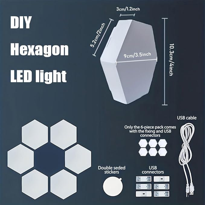 Hexagon Lights, Minimalist White Touch Night Light, Center Touch-Sensitive Wall Panels, Hex Light with USB-Power for Autism, Game Room Decor, Party (12)