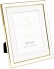 Isaac Jacobs 7x9 (Matted 5x7) White Enamel Picture Frame with Gold Metal Edge and Easel, Tabletop Display, Wall Décor, Photo Gallery, (7x9 (Matted 5x7), White with Gold)
