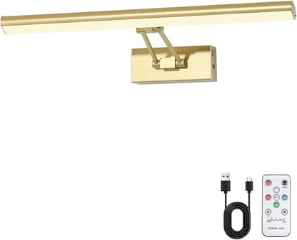 Picture Light, 16 inches Art Light, Picture Light Battery Operated,3CCT Picture Lights for Wall,Battery Operated Wall Lights,Gallery Light for Wall,Photo,Library (Gold-Painted)
