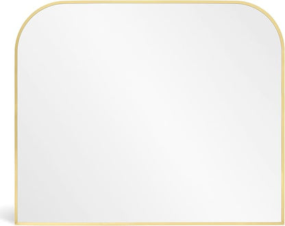 Modern Large Wall Mirror, Modern Mantel Minimalist Home Decor, Brushed Gold Metal Framed Arched Mirror for Living Room, Bedroom, Fireplace, Mantle, Entryway, Bathroom, 36" x 30", Gold