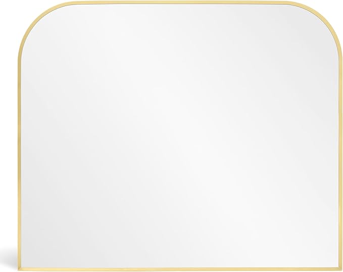 Modern Large Wall Mirror, Modern Mantel Minimalist Home Decor, Brushed Gold Metal Framed Arched Mirror for Living Room, Bedroom, Fireplace, Mantle, Entryway, Bathroom, 36