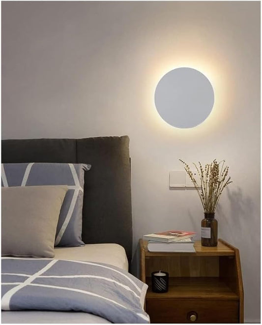 Modern Nordic Round LED Wall Light Black Metal 3000K Warm Light Gold Glow Wall Mounted Lamp for Bedroom Living Room Hallway Stairway Minimalist Ambient Wall Sconce(White,10"/25cm)