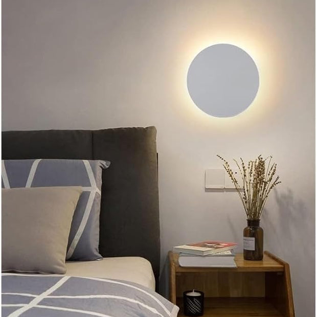 Modern Nordic Round LED Wall Light Black Metal 3000K Warm Light Gold Glow Wall Mounted Lamp for Bedroom Living Room Hallway Stairway Minimalist Ambient Wall Sconce(White,10"/25cm)