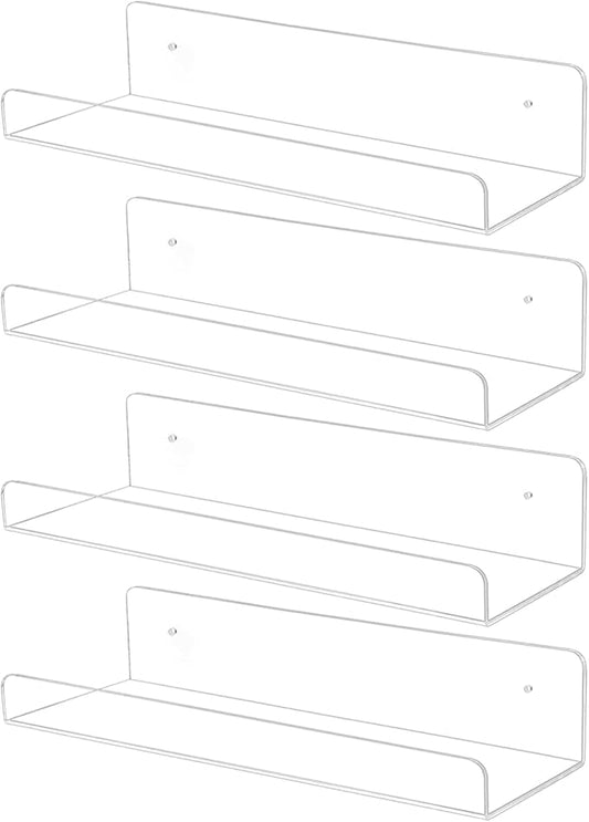 TONICE 4 Pack Acrylic Shelves for Wall 10in Floating Shelf Wall Mounted Set for Room, Bedroom, Bathroom, Kitchen, Living Room, Office Book Shelf Storage Decor