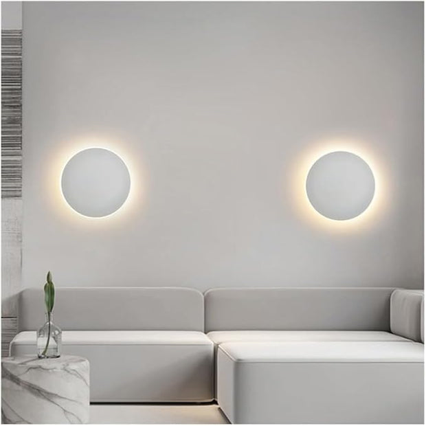 Modern Nordic Round LED Wall Light Black Metal 3000K Warm Light Gold Glow Wall Mounted Lamp for Bedroom Living Room Hallway Stairway Minimalist Ambient Wall Sconce(White,8"/20cm)
