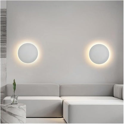 Modern Nordic Round LED Wall Light Black Metal 3000K Warm Light Gold Glow Wall Mounted Lamp for Bedroom Living Room Hallway Stairway Minimalist Ambient Wall Sconce(White,12"/30cm)