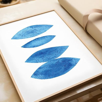 Nationcog Modern Blue Watercolor Organic Leaves Art Print, Minimalist Mid-Century Poster, Large Contemporary Wall Decor for Home, Abstract Handmade Gift Idea (Unframed) (9x11)