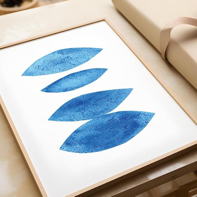 Nationcog Modern Blue Watercolor Organic Leaves Art Print, Minimalist Mid-Century Poster, Large Contemporary Wall Decor for Home, Abstract Handmade Gift Idea (Unframed) (11x14)