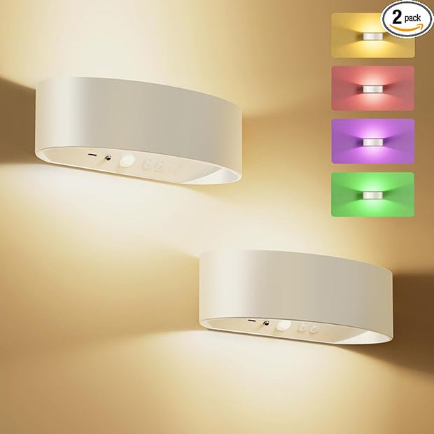 Motion Sensor Wall Light, 5000mAh Rechargeable Battery Operated Wall Sconces with Remote, 15 RGB Colors 3 White Temps Dimmable, Wireless Wall Sconces for Hallway, Living Room, Stairwell, Bedroom