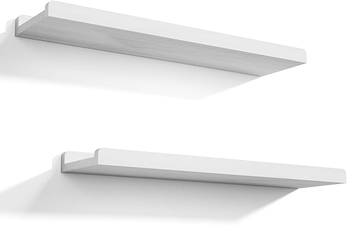 Love-KANKEI Floating Shelves Wall Mounted Set of 2, 24 Inch Wood Storage Wall Shelves for Bedroom Living Room Bathroom Kitchen Office and More White