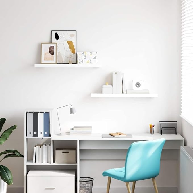 Floating Wall Shelf Set of 2 High Gloss White Honeycomb MDF Metal Medium Modern Invisible Mounting System for Stylish Display and Space Saving Storage