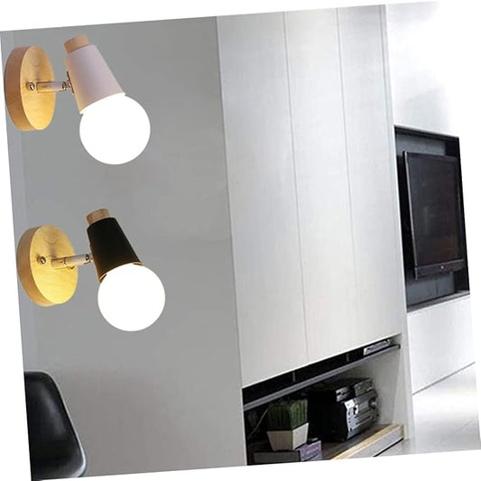 VOSAREA Minimalist Nordic Style Wall Lamp Black Solid Wood Wall Sconce Socket Modern Art Lighting Decor for Bedroom Living Room Staircase Bathroom