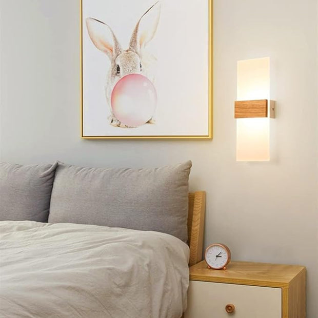 Minimalist Round Disc Wall Sconce LED Wall Light Dimmable Lighting Fixture Farmhouse Wood Wall Light Rectangle Modern Nordic Hallway Wall Mounted Lamp for Living Room Bedroom Stairway Porch