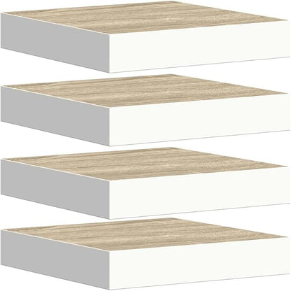 Floating Wall Shelf Set of 4, Modern Oak and White Honeycomb MDF with Metal Frame for Living Room Office Storage Display