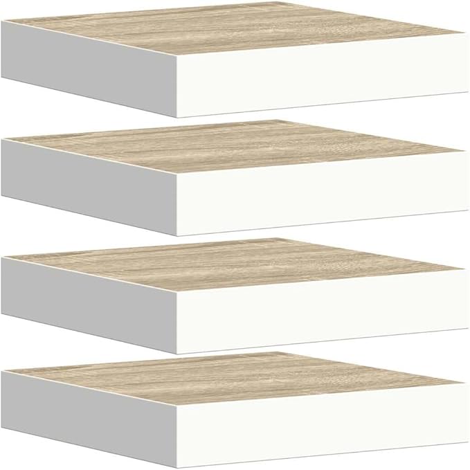 Floating Wall Shelf Set of 4 Oak White Honeycomb MDF Metal Modern Storage Display Minimalist Aesthetic Sturdy Construction Versatile Usage Invisible Mounting System Quick