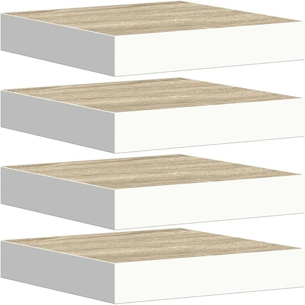 Floating Wall Shelf Set of 4 Oak White Honeycomb MDF Metal Modern Storage Display Minimalist Aesthetic Sturdy Construction Versatile Usage Invisible Mounting System Quick