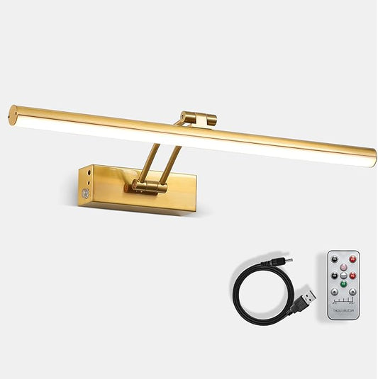 Picture Light,5200mAh Battery Picture Light with Remote, 16inches Metal Frame Light for Paintings, Rechargeable Display Wall Lamp for Gallery Portrait Artwork (Brass)