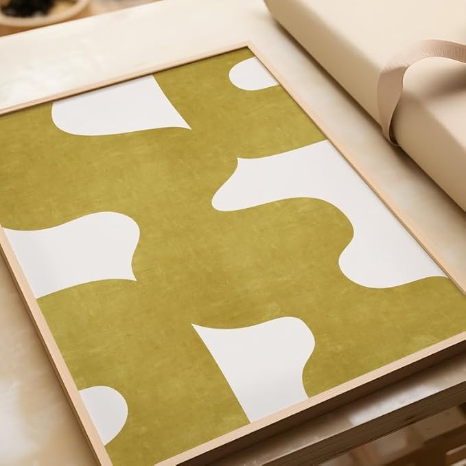 Nationcog Mustard Yellow Mid Century Wall Art, Minimalist Abstract Poster with Beige Tones, Bold Organic Shape Print, Modern Neutral Decor for Living Room or Office (Unframed) (9x11)