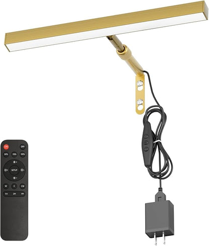 4W Plug in Picture Light for Paintings with Remote Control, 12" LED Art Display Lighting for Gallery, Dartboard, Artwork, Gold Wall Mounted Picture Frame Light