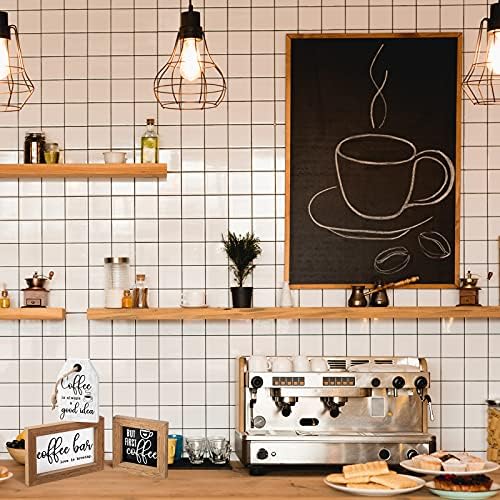 3 Pieces Coffee Bar Decor Sign But First Coffee Wood Sign Mini Farmhouse Wall Rustic Wooden Art Plaque Bar Tabletop Shelf Accessories for Tier Tray Decor Home Office Kitchen