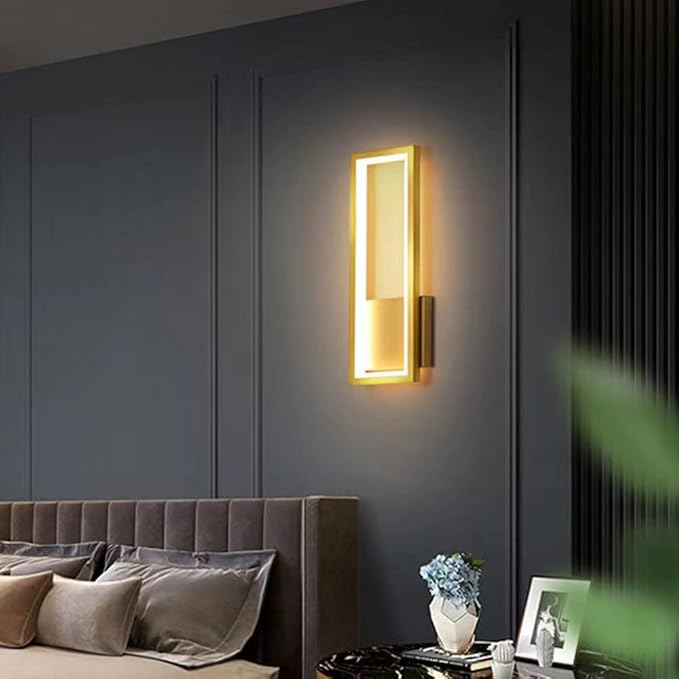 LED Wall Light Modern Metal Wall Sconce Lighting 16W Bedside Wall Lamp, Nordic Rectangle Wall Sconces Indoor Wall Wash Lights for Living Room Bedroom Bedside Hallway