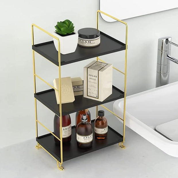 Freestanding Organizer Shelf, 3-Tier Bathroom Countertop Organizer, Makeup Organizer -Corner Storage Shelf, Kitchen Spice Rack,Standing Shelf for Bathroom, Bedroom, Kitchen (Black)