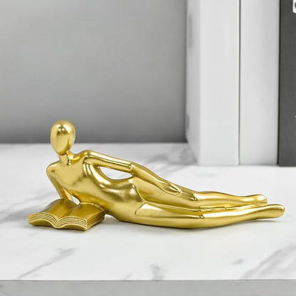 Style-D Gold A Thinker Reads A Book Decoration, Resin Handicraft, Home Study Garden Decor