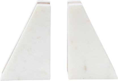 Main + Mesa Marble Geometric Bookends with Wood Inlay, White