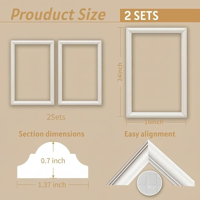 2 Frames Peel and Stick Wall Molding Kit, Wainscoting Panels kit for Walls, PreCut Wall molding 16 x 24 Inch, Easy Install Wall Wainscoting & Picture Frame Molding for Living Room, Bedroom, Home Decor