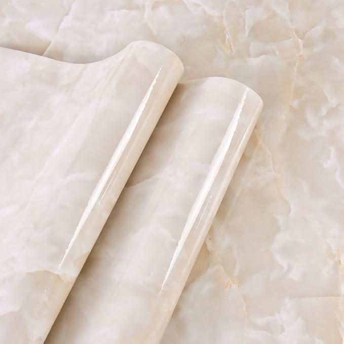 Yancorp 24inch Wide Cream White Contact Paper Removable Wallpaper Peel and Stick Countertops Waterproof Marble Wallpaper Self-Adhesive Peel and Stick Backsplash for Cabinets Kitchen