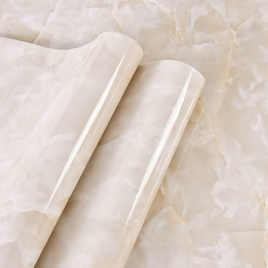 Yancorp 24inch Wide Cream White Contact Paper Removable Wallpaper Peel and Stick Countertops Waterproof Marble Wallpaper Self-Adhesive Peel and Stick Backsplash for Cabinets Kitchen