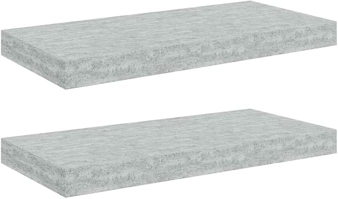 Concrete Grey Honeycomb MDF Floating Wall Shelf Set of 2 with Metal Brackets for Modern Home Office Decor and Display