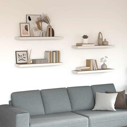 Set of 4 Oak and White Honeycomb MDF Floating Wall Shelves with Metal Brackets, 31.5 Inch Long Modern Display Shelves for Home Office Decor, Space-Saving Storage Solution,