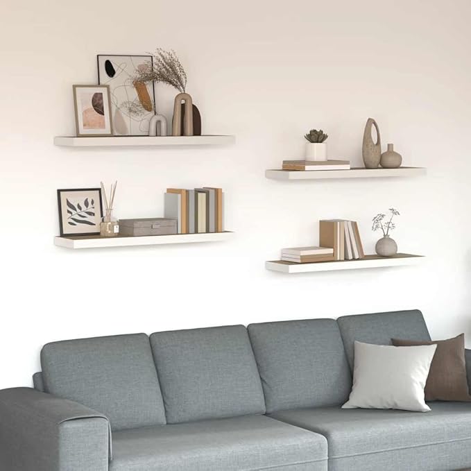 Wall Shelf Set of 4 Oak and White Honeycomb MDF Metal Floating Shelves 31.5 Inch Long Modern Display Storage for Home Office