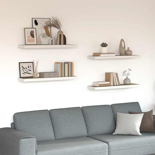 Wall Shelf Set of 4 Oak and White Honeycomb MDF Metal Floating Shelves 31.5 Inch Long Modern Display Storage for Home Office