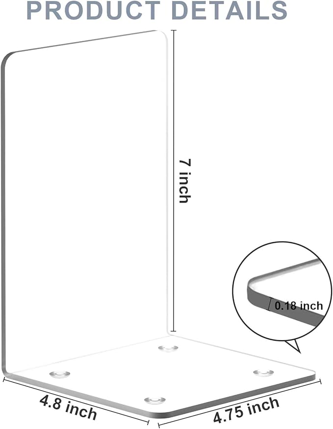 VFINE Bookends 4 Pieces, Acrylic Book End Clear Bookends for Shelves Decorative Bookend Non-Skid Book Ends Book Holders Book Organizer for Home Office School Supplies