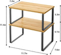 Cabinet Organizer Shelf, Set of 2 Stackable Counter Shelves, Wood and Metal Cabinet Storage Rack, Expandable Kitchen Spice Rack, Multi-Purpose Shelf for Pantry, Bathroom, or Tabletop