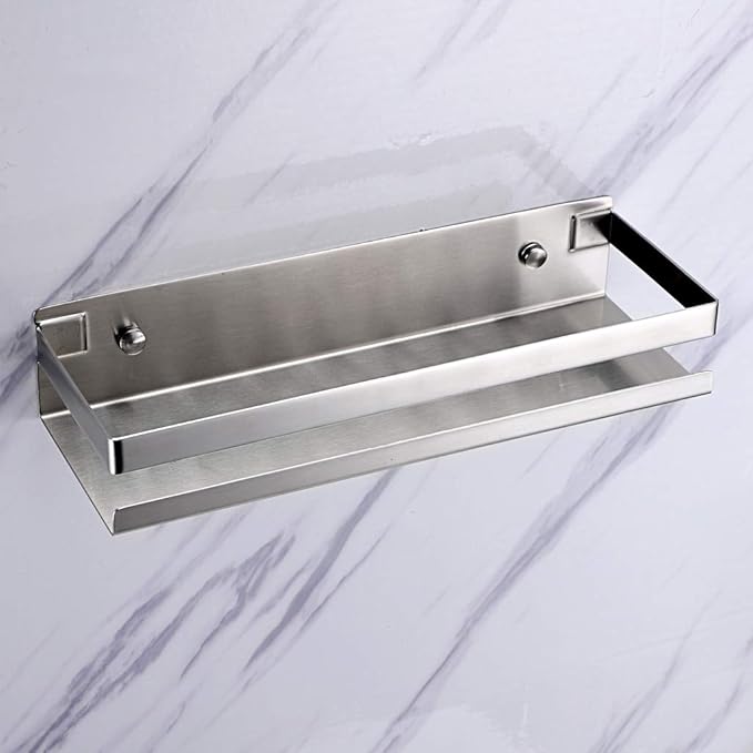 OwnMy Bathroom Shower Shelf Stainless Steel Bath Kitchen Basket Shower Caddy Rack, Rustproof Metal Bathroom Storage Floating Shelves Wall Mounted Shower Corner Rectangular Shelf - 12 Inch Silver
