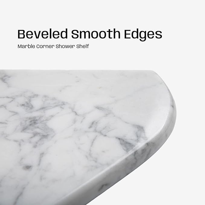 Marble Corner Shower Shelf, 8 Inch Carrara White Marble Corner Shelf for Bathroom Shower Decor, Wall Mounted, Polished, 1 Pc