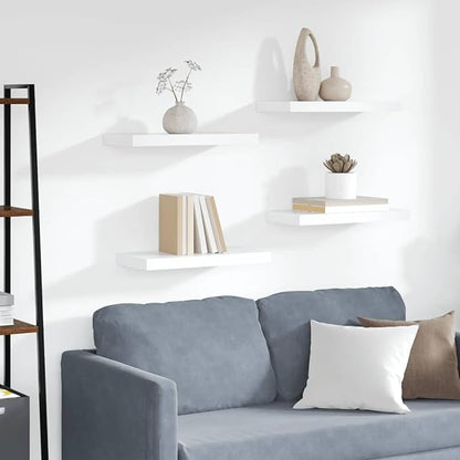 White Honeycomb MDF Metal Medium Floating Wall Shelves Set of 4, Modern Minimalist Display Storage for Books and Decor, Easy Installation with Hardware, Durable Space-Saving