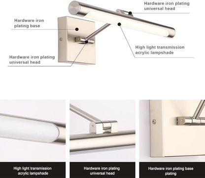 Joosenhouse LED Picture Lights Hardwired Dimmable 16.53" Inch Artwork Display Lamp with Swing Arm 7W(45W Eqv.), Hardwired Connection, 3000K Warm White, Brushed Nickel