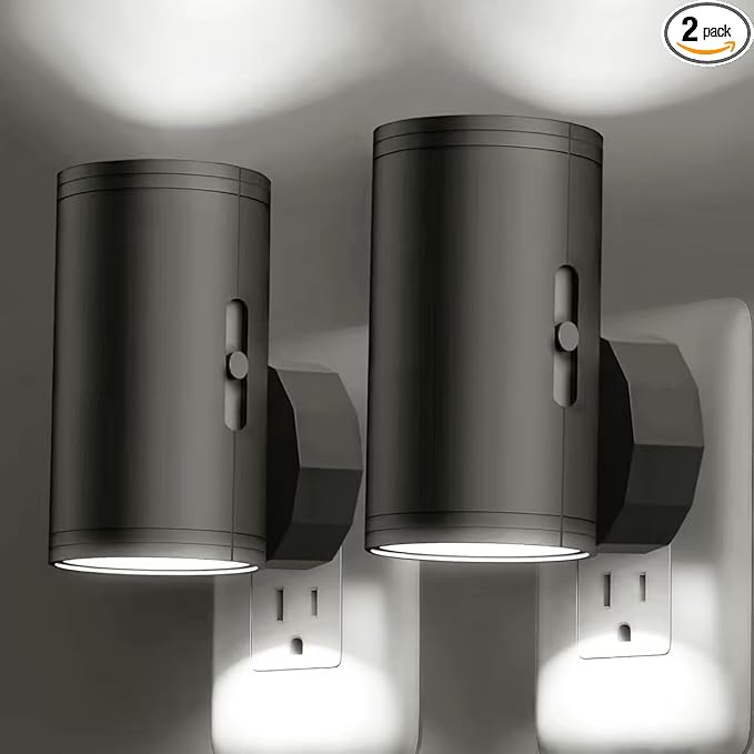 LED Night Light Plug in, Modern Night Lights Plug into Wall, Dusk to Dawn Sensor, 5-300LM Adjustable Brightness,Daylight 5000K,Dimmable Night Lights for Hallway Bedroom Stairway, 2 Pack