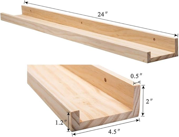AZSKY Floating Shelves Wall Mounted Set of 2 Natural Wood Picture Shelves Wall Shelves for Bedroom Bathroom Living Room Kitchen Laundry Room Storage & Decoration 24 Inch
